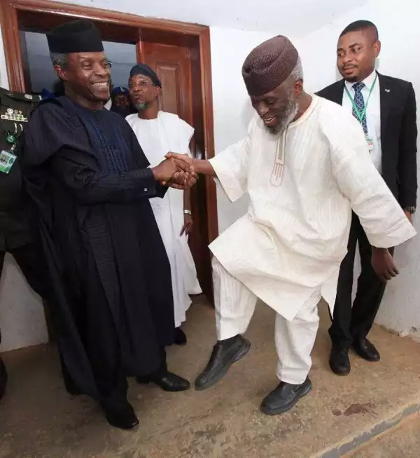 "One Leg Up": See What Senator Adeyeye Did When He Met Osinbajo (Photo)